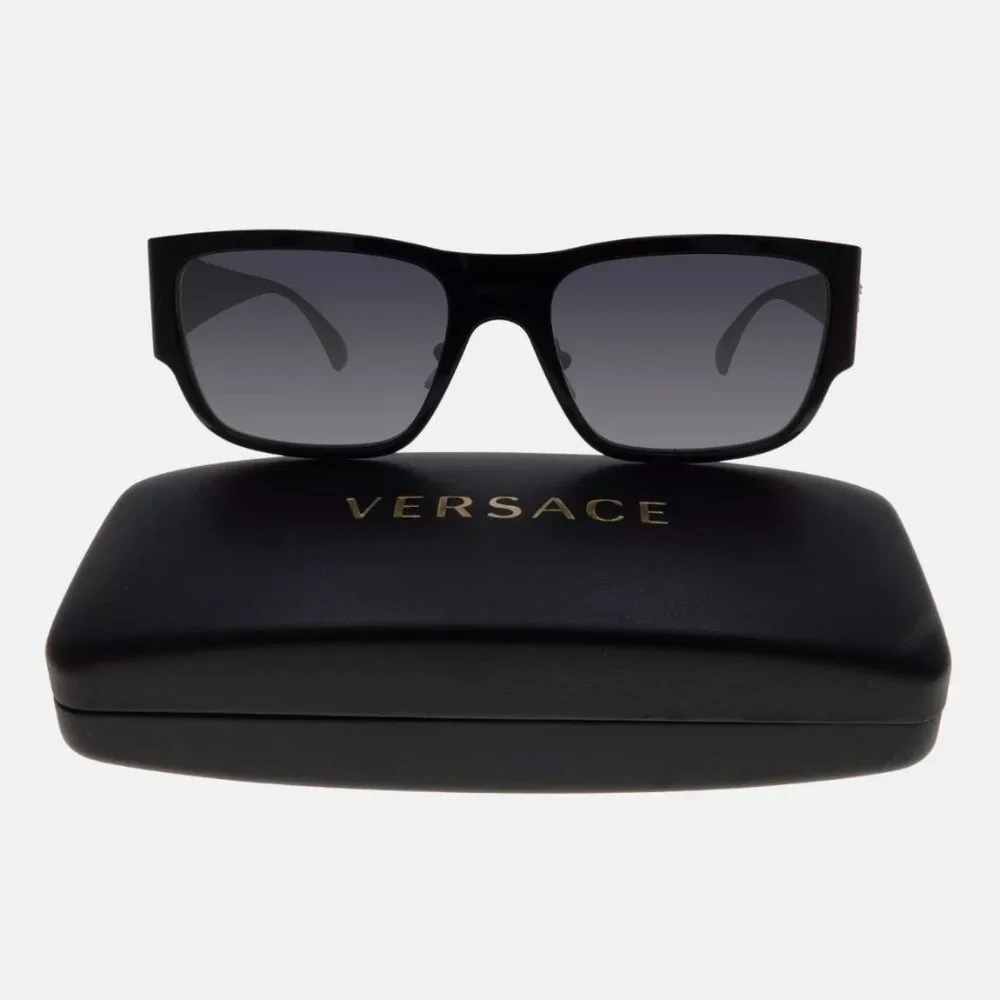 New Versace Polarized Black Logo Mens Gold Sunglasses